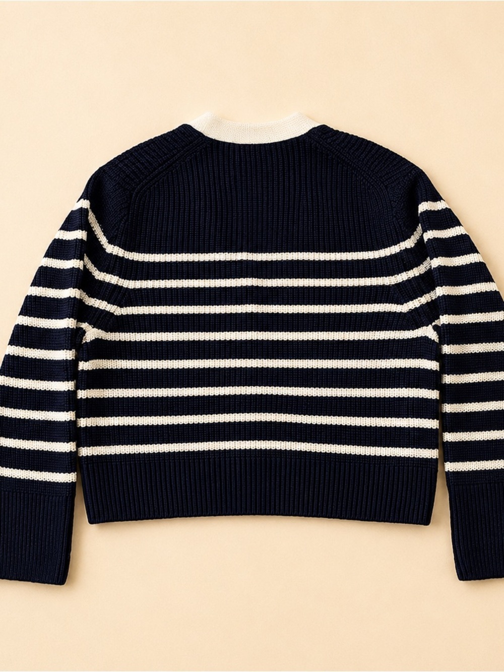 GAP Navy and White Oversized Striped V-Neck Cardigan With Gold Buttons - Picture 2 of 8
